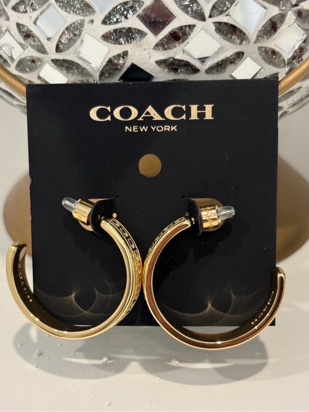 COACH New York Gold Hoop Earrings yellow green white